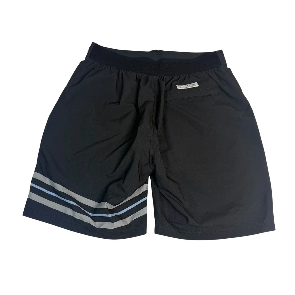 Fair Harbor Mens Black Striped Board Shorts Swim Trunks Size S 8 Inch Inseam